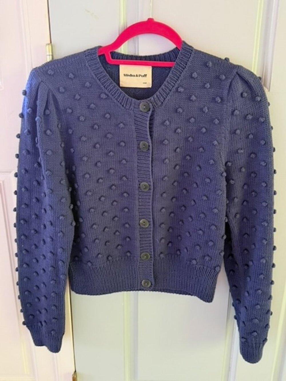 Misha & Puff popcorn short cardigan blue violet Pima cotton S